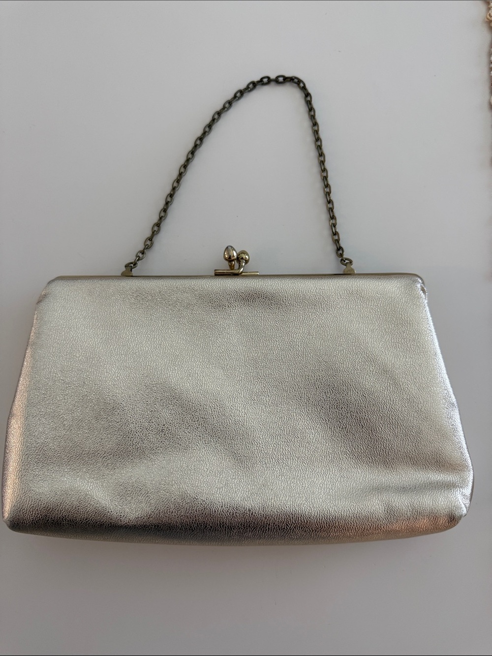 Vintage Metallic Gold Evening Clutch with Chain Handle